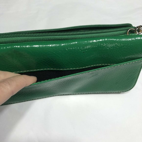 Target Green Faux Patent Leather Chain Strap Bi-fold Womens Wallet Clutch - Picture 5 of 12